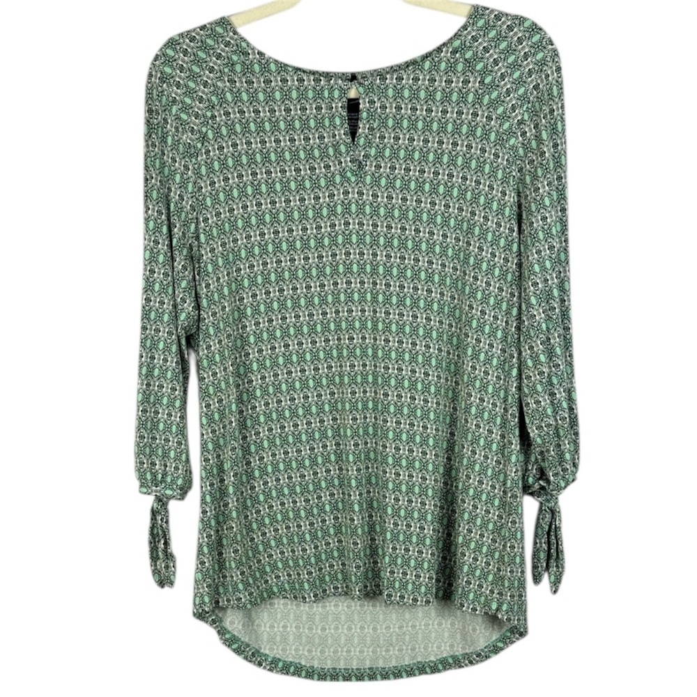 Olsen Europe Casual Stylish Geometric Green Patterned 3/4 Sleeve Medium Blouse